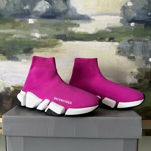 Balenciaga Speed Socks 2.0 Knit Sneaker w/ Bicolor Sole Pink/White
